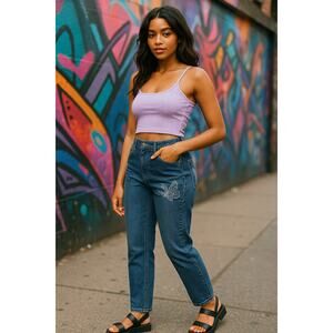 Y2K Butterfly Embroidered Dark Wash Stretch Jeans Kaba Jeans Size 18